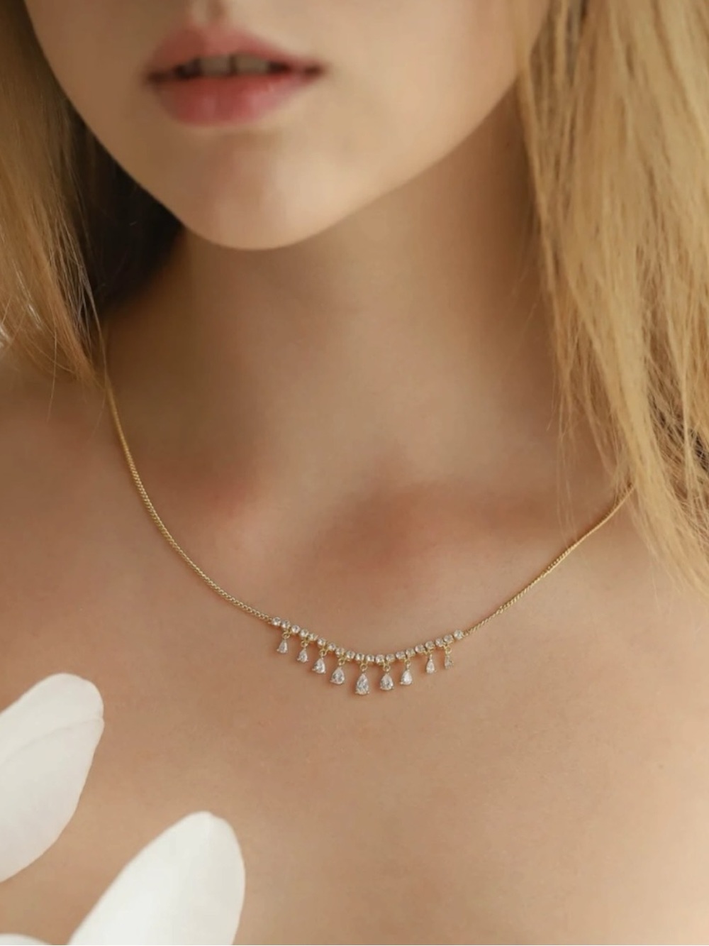 Anthropologie Tai Dainty Delicate Dangling Crystal 14K Gold Plated Necklace NWT